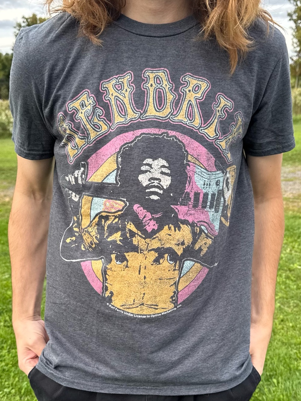 Jimi Hendrix Graphic T-Shirt Charcoal Gray Karl Ferris Collection Anvil